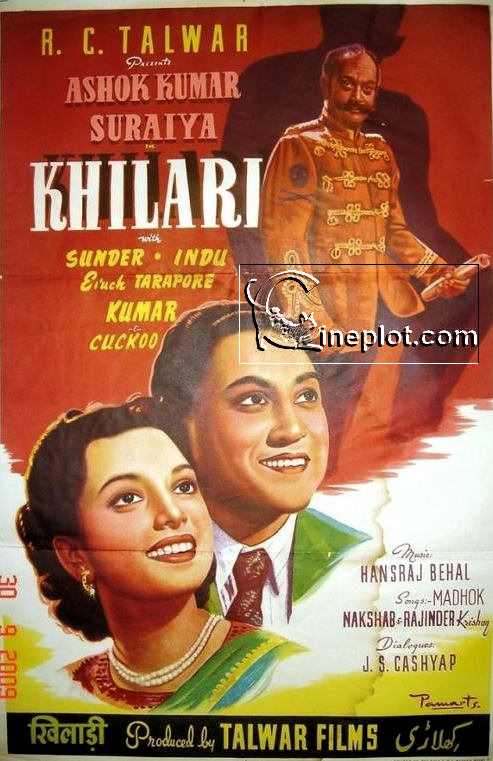 Khilari (1950) Poster - Starring - Suraiya and Ashok Kumar